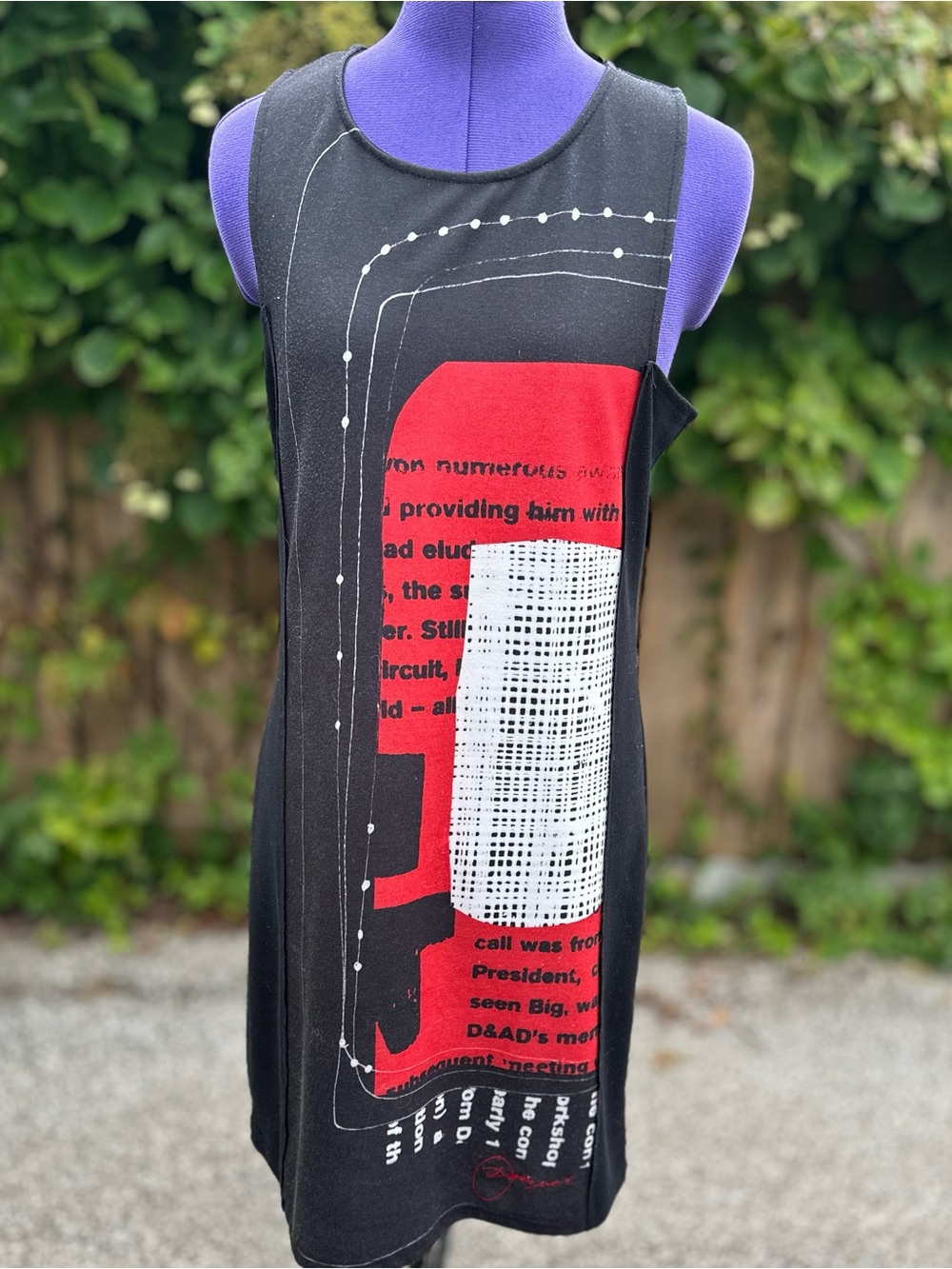 Large Desigual Black Mini Dress with Red and White Graphic Panel
